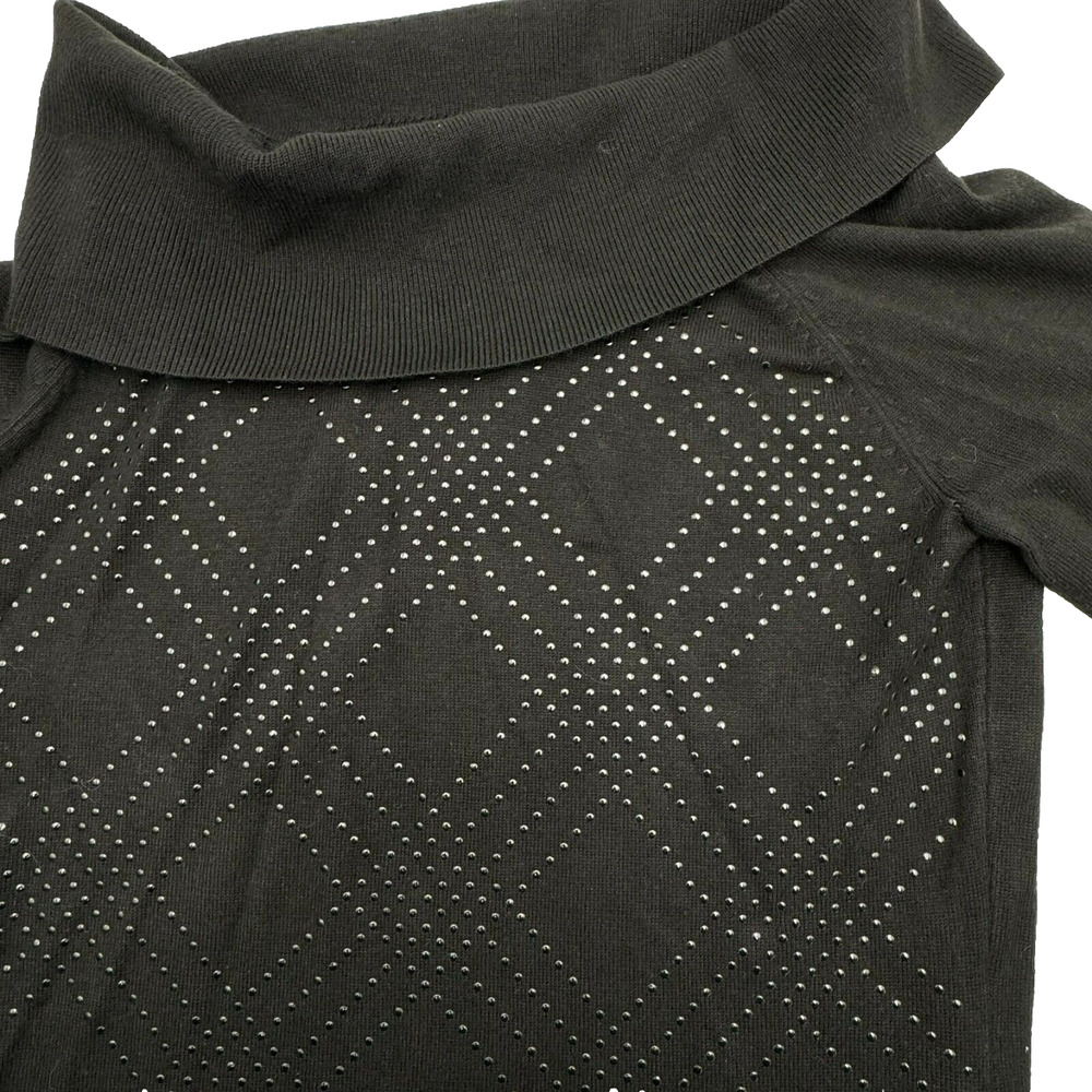 White House Black Market MEDIUM black knit cowl neck sweater dress embellished